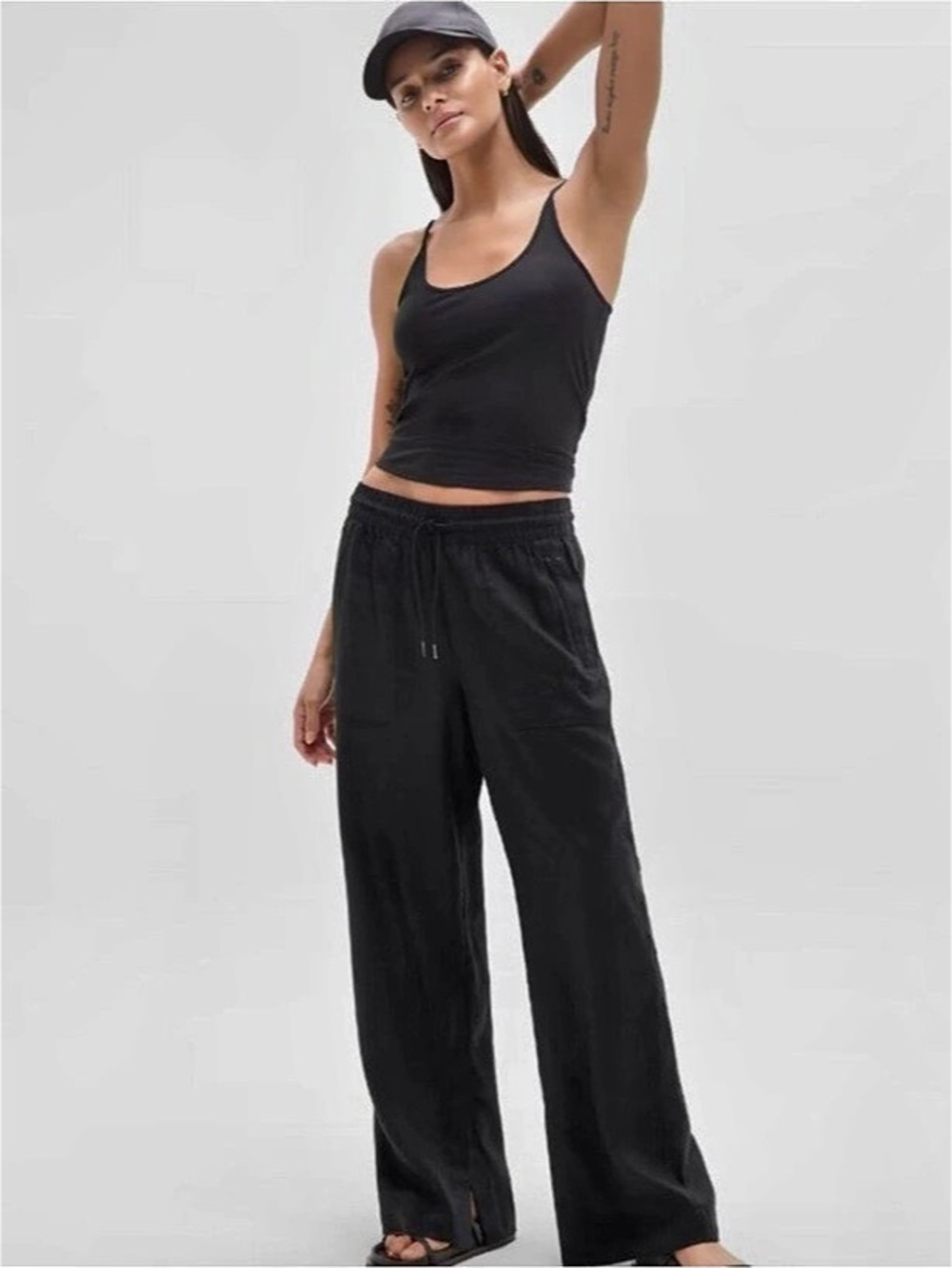 Athleta Retreat Linen High Rise Wide Leg Pant Black Small